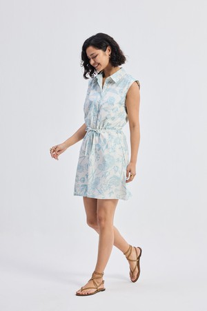 Drawstring Shirt Dress in Blue Florals from Reistor
