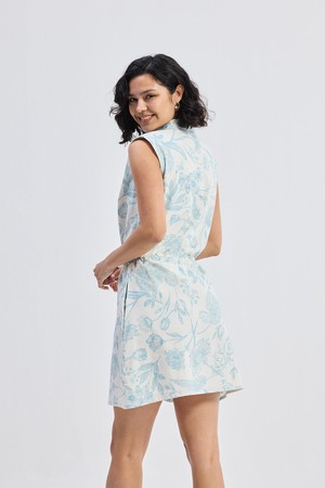 Drawstring Shirt Dress in Blue Florals from Reistor