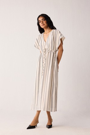 Maxi Gathered Dress with Side Slits in Stripes from Reistor