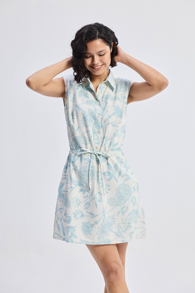 Drawstring Shirt Dress in Blue Florals from Reistor