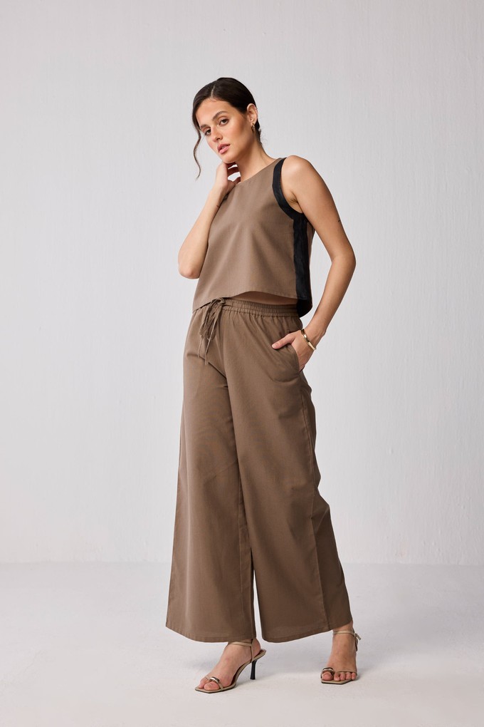 Matching Set with Wide-leg Pants and Colorblock Top in Brown from Reistor