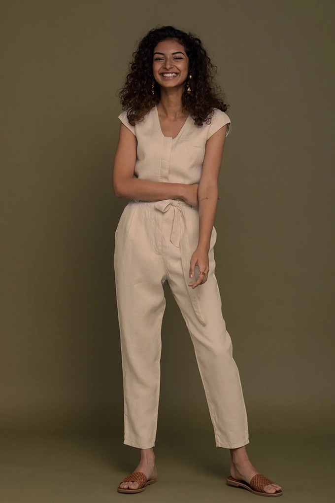 Evening Chai Jumpsuit in Neutral Beige from Reistor