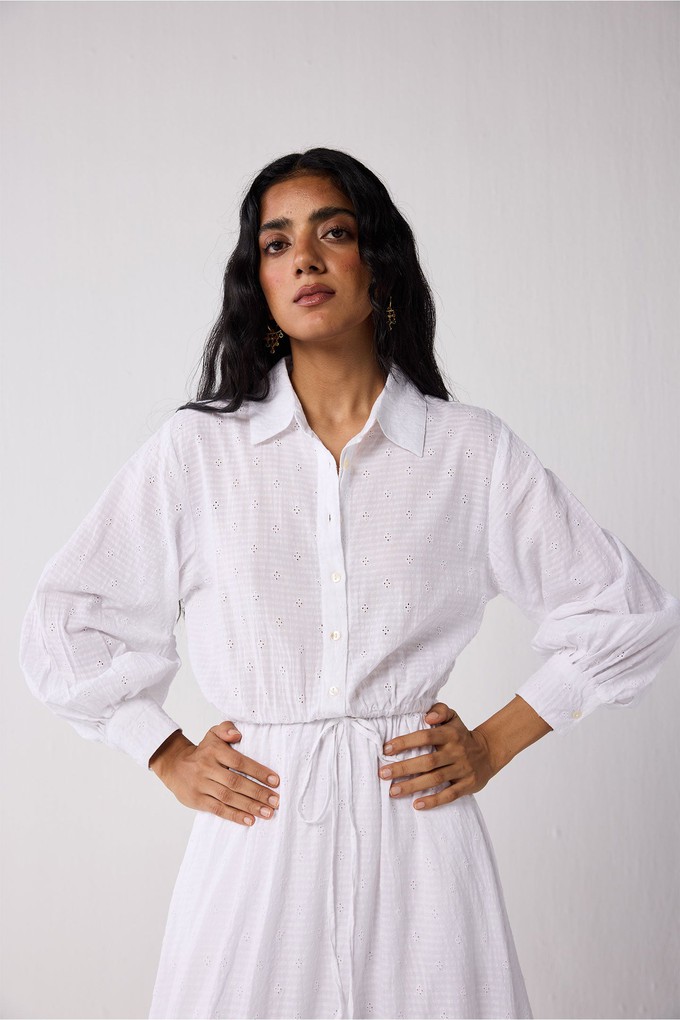 Embroidered Flowy Maxi Tiered Dress in White from Reistor