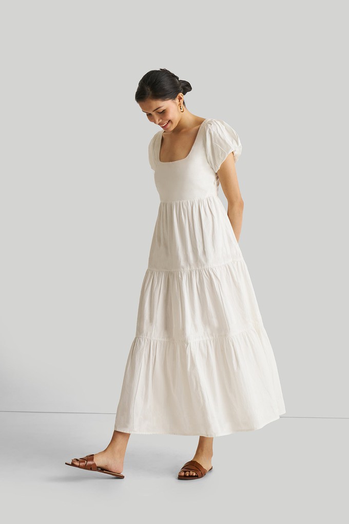 Puff Sleeve Tiered Dress in White from Reistor