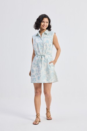 Drawstring Shirt Dress in Blue Florals from Reistor
