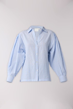 Striped Shirt with Long Balloon Sleeves in Blue from Reistor