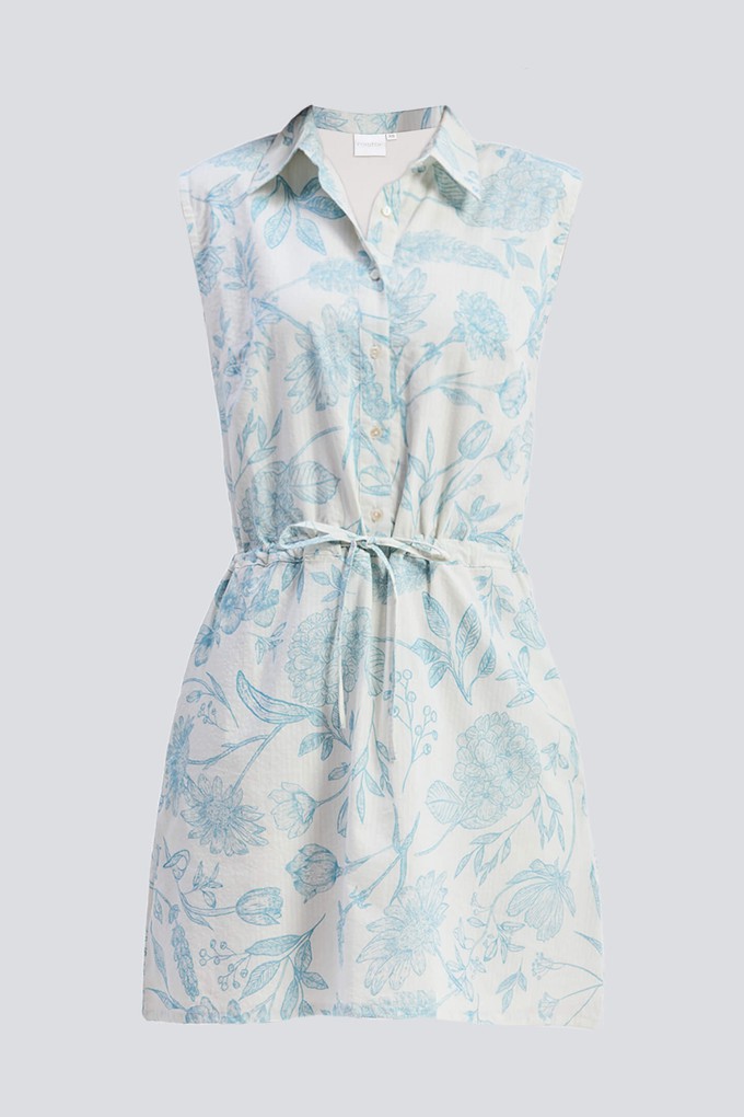 Drawstring Shirt Dress in Blue Florals from Reistor