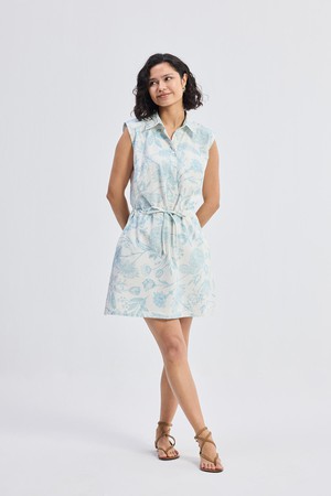 Drawstring Shirt Dress in Blue Florals from Reistor
