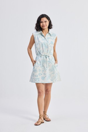 Drawstring Shirt Dress in Blue Florals from Reistor