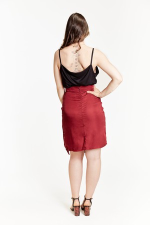 Dark Red Vegan Silk High Waisted Split Skirt from Roses & Lilies