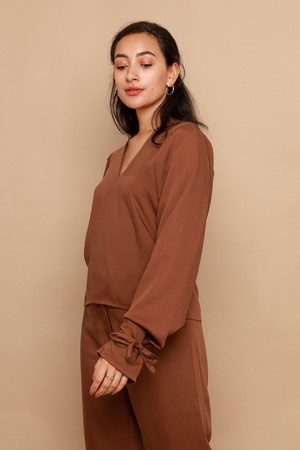 Nina Pecan Tencel Long Sleeve Top from Roses & Lilies