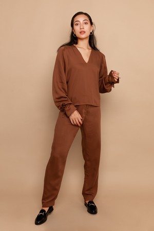 Nina Pecan Tencel Long Sleeve Top from Roses & Lilies