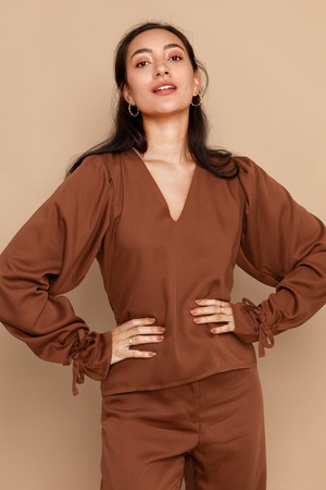 Nina Pecan Tencel Long Sleeve Top from Roses & Lilies