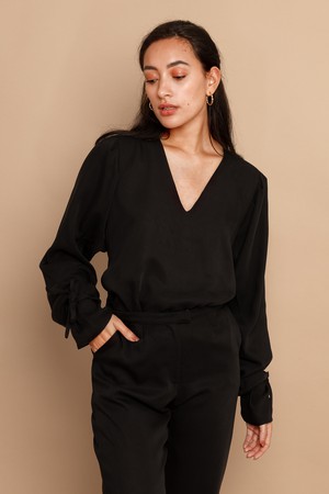 Nina Black Tencel Long Sleeve Top from Roses & Lilies