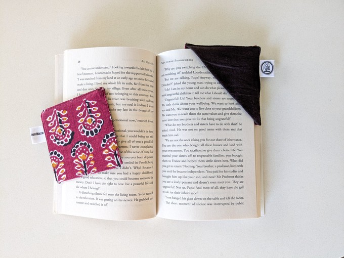 Handmade Colourful Fabric Book Page Corner, Block Print and Sari Fabric Scraps from Shakti.ism