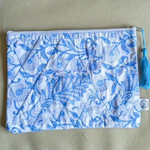 Quilted Block-Printed Zipper Pouch with Tassel from Shakti.ism