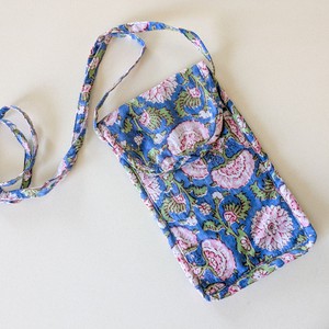 Blue Block-Printed Crossbody Mobile Phone Cell Phone Bag With Slim Pocket from Shakti.ism