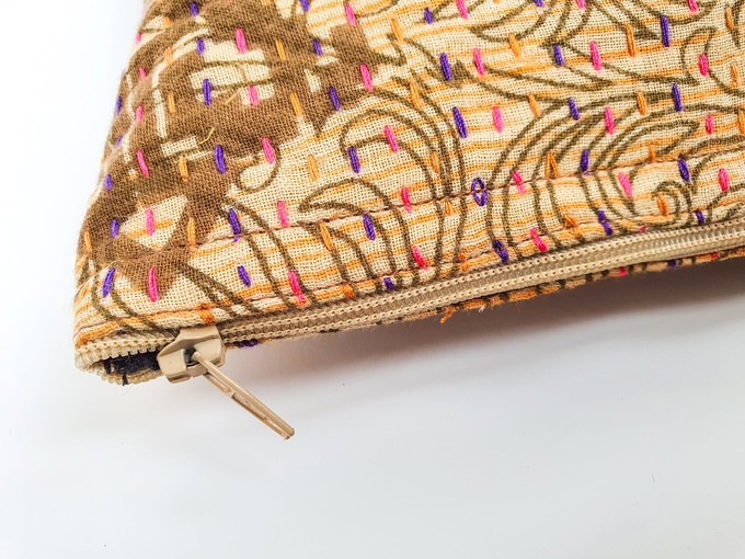 Upcycled sari clutch with kantha stitch from Shakti.ism