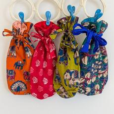 Reusable Kalamkari Cotton Bottle Gift Bags, Ethically Handmade in India via Shakti.ism