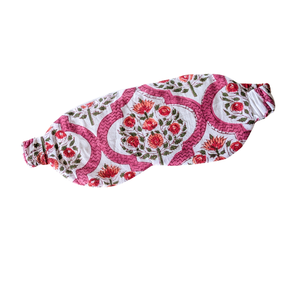 Block printed cotton sleep eye mask with drawstring pouch, ethically handmade in India from Shakti.ism