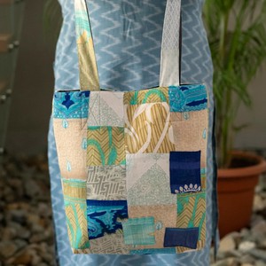 Colourful Sari Patchwork Tote Bags, Fair Trade Market Weekender Bag in Shades of Blue from Shakti.ism