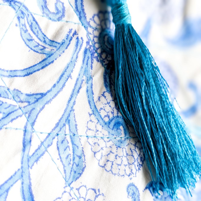 Quilted Block-Printed Zipper Pouch with Tassel from Shakti.ism