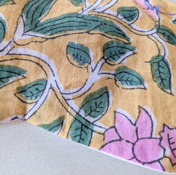 Block printed cotton sleep eye mask with drawstring pouch, ethically handmade in India from Shakti.ism