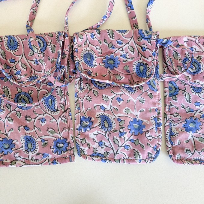 Lavender Block-Printed Crossbody Mobile Phone Cell Phone Bag With Slim Pocket from Shakti.ism