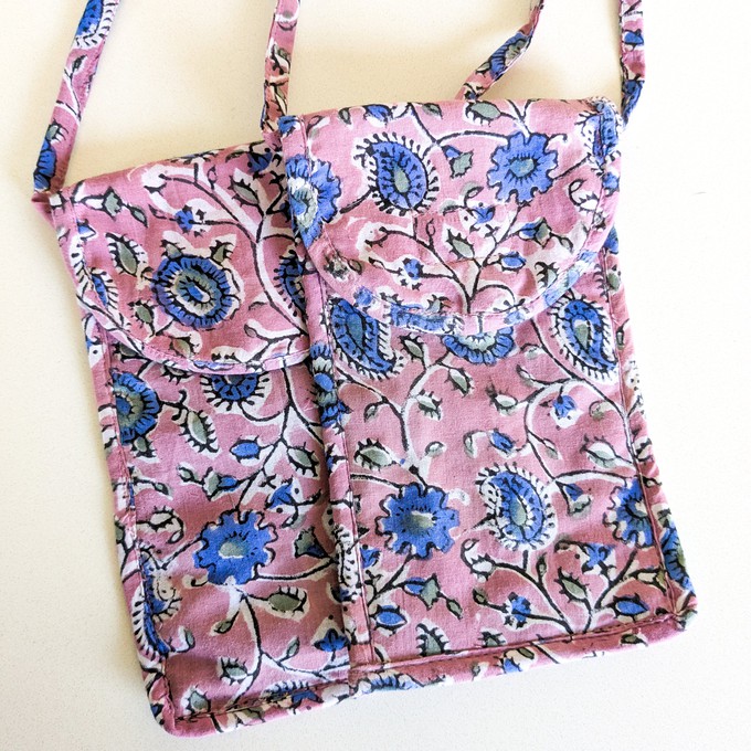 Lavender Block-Printed Crossbody Mobile Phone Cell Phone Bag With Slim Pocket from Shakti.ism