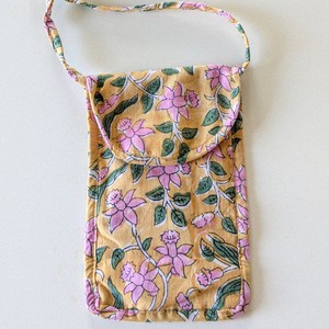 Yellow Block-Printed Crossbody Mobile Phone Cell Phone Bag With Slim Pocket from Shakti.ism