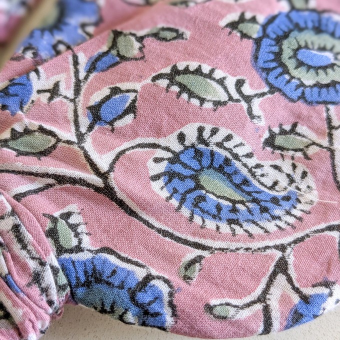Lavender block printed cotton sleep eye mask with drawstring pouch, ethically handmade in India from Shakti.ism