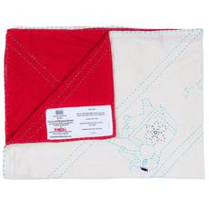 Embroidered, 100% cotton kantha baby blanket in red and white elephant design by Khushi Kantha via Shakti.ism