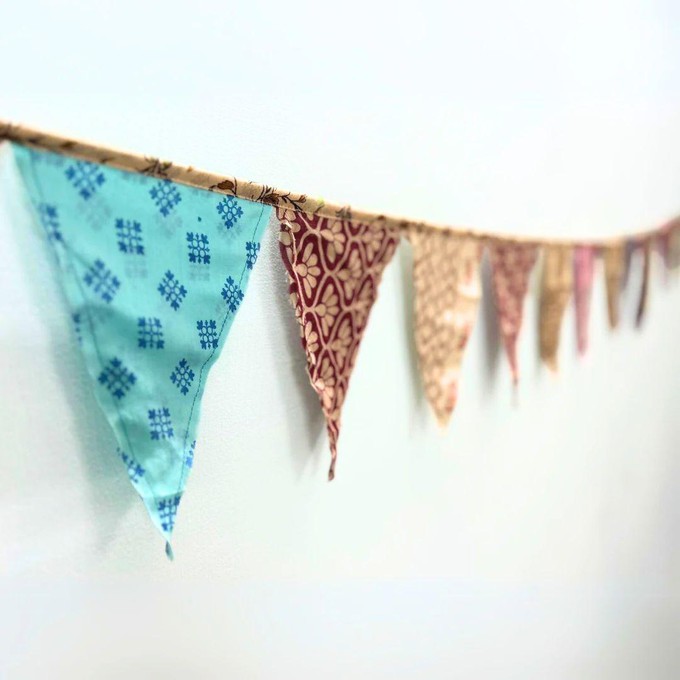 Upcycled sari flags, reusable sari bunting from Shakti.ism