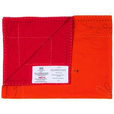 Embroidered, 100% cotton kantha baby blanket in red and orange peacock design by Khushi Kantha via Shakti.ism