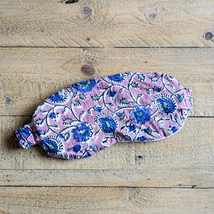 Block printed cotton sleep eye mask with drawstring pouch, ethically handmade in India from Shakti.ism