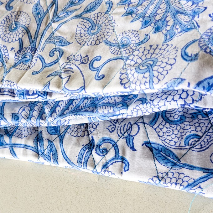 Quilted Block-Printed Zipper Pouch with Tassel from Shakti.ism