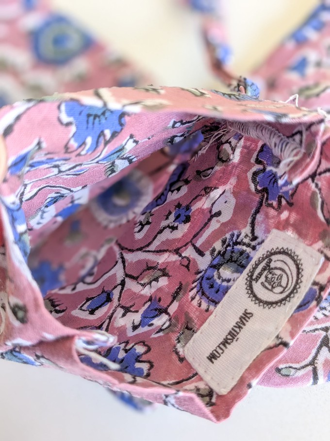 Block printed cotton sleep eye mask with drawstring pouch, ethically handmade in India from Shakti.ism