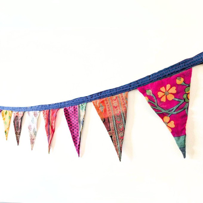 Upcycled sari flags, reusable sari bunting from Shakti.ism