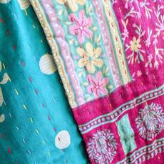 Mini kantha quilt in shades of teal & pink, handwoven in Bangladesh via Shakti.ism