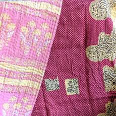 Mini kantha quilt in shades of pink, burgundy & beige, handwoven in Bangladesh via Shakti.ism