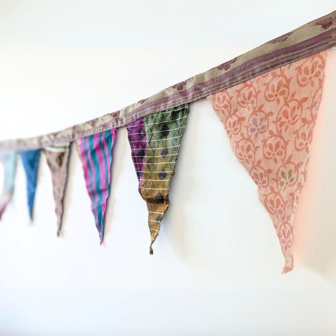 Upcycled sari flags, reusable sari bunting from Shakti.ism