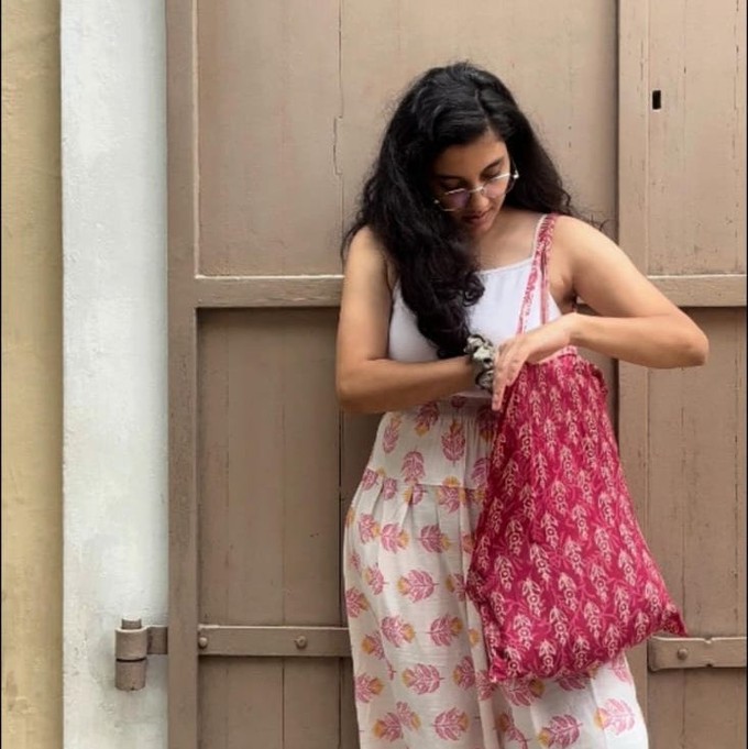 Slim Sari Tote Bag with Pocket: Ethically Handmade in India from Shakti.ism