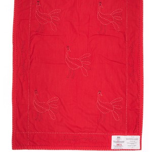 Embroidered, 100% cotton kantha baby blanket in red and orange peacock design by Khushi Kantha from Shakti.ism