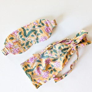 Block printed cotton sleep eye mask with drawstring pouch, ethically handmade in India from Shakti.ism