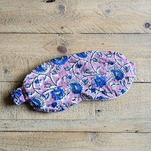 Lavender block printed cotton sleep eye mask with drawstring pouch, ethically handmade in India from Shakti.ism