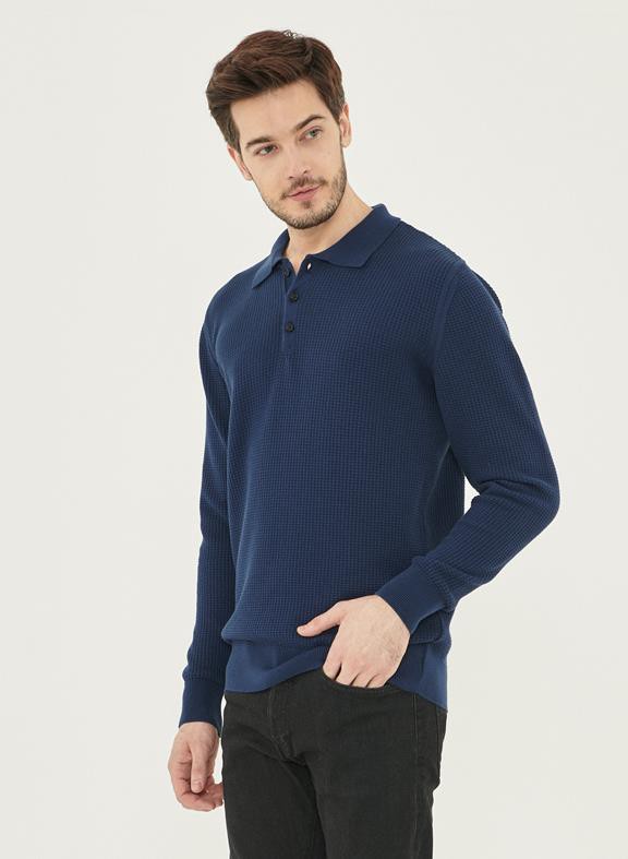Polo Sweater Waffle Effect Dark Blue from Shop Like You Give a Damn