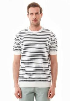 T-Shirt With Stripes Fine Knit Off White & Navy Blue via Shop Like You Give a Damn