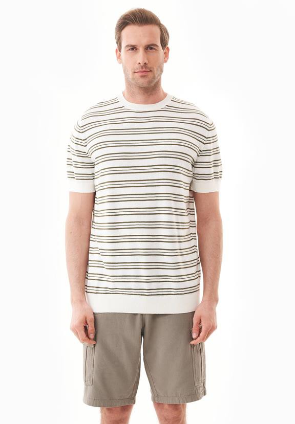 T-Shirt With Stripes Fine Knit Khaki Green & Off White from Shop Like You Give a Damn T-Shirt With Stripes Fine Knit Khaki Green & Off White from Shop Like You Give a Damn