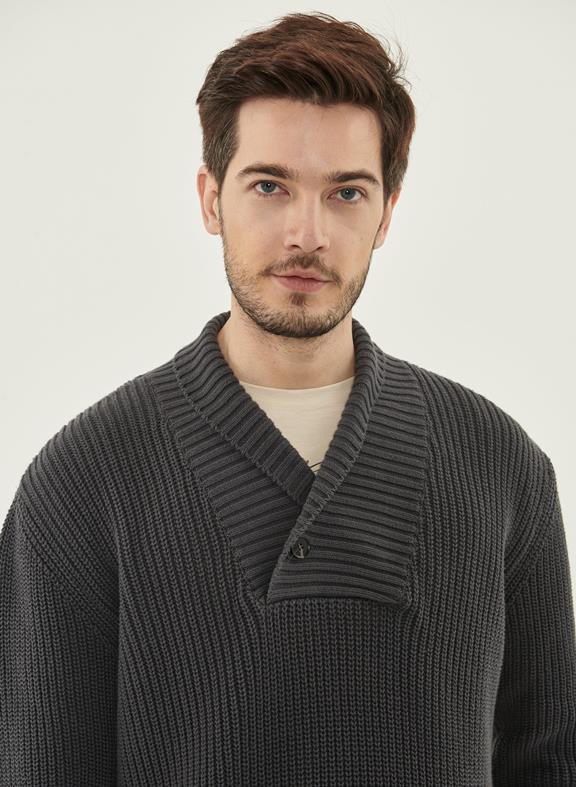 Shawl Collar Sweater Dark Grey from Shop Like You Give a Damn