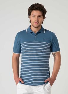 Striped Polo Shirt Aegean Blue from Shop Like You Give a Damn